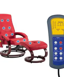 vidaXL Massage Recliner with Footstool Red Faux Leather