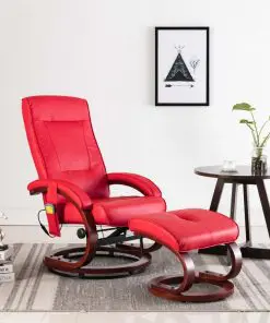 vidaXL Massage Recliner with Footstool Red Faux Leather