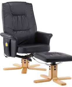 vidaXL TV Massage Recliner with Footstool Black Faux Leather