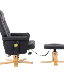 vidaXL TV Massage Recliner with Footstool Black Faux Leather