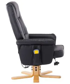 vidaXL TV Massage Recliner with Footstool Black Faux Leather