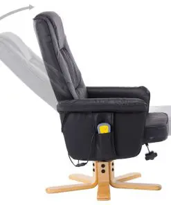 vidaXL TV Massage Recliner with Footstool Black Faux Leather