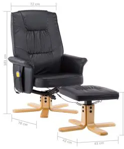 vidaXL TV Massage Recliner with Footstool Black Faux Leather
