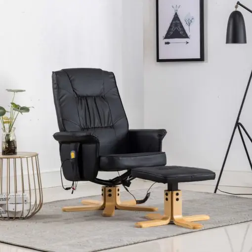vidaXL TV Massage Recliner with Footstool Black Faux Leather
