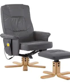 vidaXL TV Massage Recliner with Footstool Grey Faux Leather