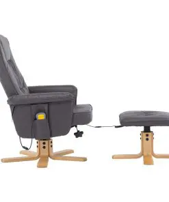 vidaXL TV Massage Recliner with Footstool Grey Faux Leather