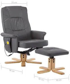 vidaXL TV Massage Recliner with Footstool Grey Faux Leather