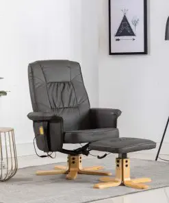vidaXL TV Massage Recliner with Footstool Grey Faux Leather