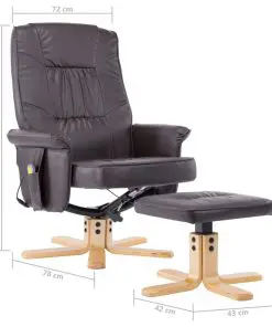 vidaXL TV Massage Recliner with Footstool Brown Faux Leather