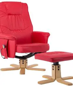 vidaXL TV Massage Recliner with Footstool Red Faux Leather