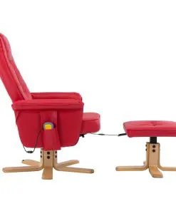 vidaXL TV Massage Recliner with Footstool Red Faux Leather