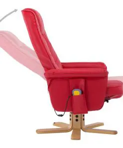 vidaXL TV Massage Recliner with Footstool Red Faux Leather