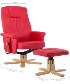 vidaXL TV Massage Recliner with Footstool Red Faux Leather
