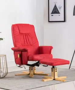 vidaXL TV Massage Recliner with Footstool Red Faux Leather
