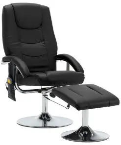 vidaXL Massage Recliner with Footstool Black Faux Leather