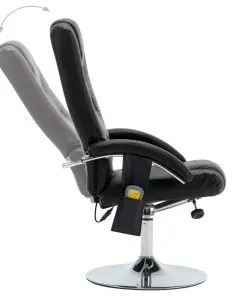 vidaXL Massage Recliner with Footstool Black Faux Leather