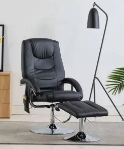 vidaXL Massage Recliner with Footstool Black Faux Leather