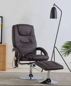 vidaXL Massage Recliner with Footstool Brown Faux Leather