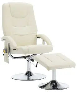 vidaXL Massage Recliner with Footstool Cream White Faux Leather