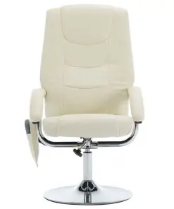 vidaXL Massage Recliner with Footstool Cream White Faux Leather