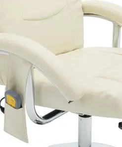 vidaXL Massage Recliner with Footstool Cream White Faux Leather