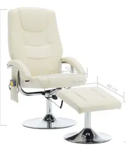 vidaXL Massage Recliner with Footstool Cream White Faux Leather