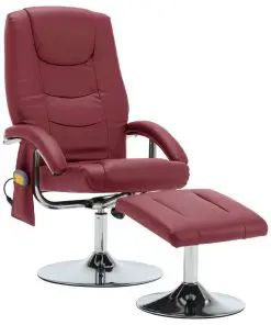 vidaXL Massage Recliner with Footstool Wine Red Faux Leather