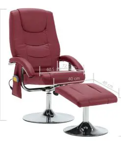 vidaXL Massage Recliner with Footstool Wine Red Faux Leather
