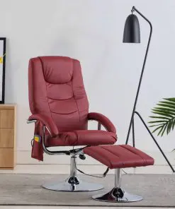 vidaXL Massage Recliner with Footstool Wine Red Faux Leather