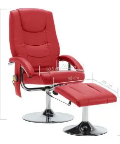 vidaXL Massage Recliner with Footstool Red Faux Leather