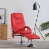 vidaXL Massage Recliner with Footstool Red Faux Leather