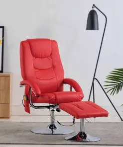 vidaXL Massage Recliner with Footstool Red Faux Leather