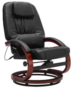 vidaXL Massage Recliner with Footstool Black Faux Leather