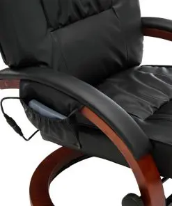 vidaXL Massage Recliner with Footstool Black Faux Leather