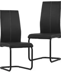 vidaXL Cantilever Dining Chairs 2 pcs Black Faux Leather