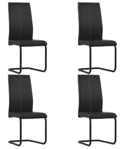 vidaXL Cantilever Dining Chairs 4 pcs Black Faux Leather