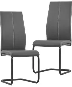 vidaXL Cantilever Dining Chairs 2 pcs Grey Faux Leather