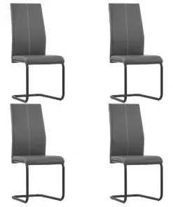 vidaXL Cantilever Dining Chairs 4 pcs Grey Faux Leather