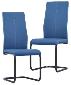 vidaXL Cantilever Dining Chairs 2 pcs Blue Faux Leather