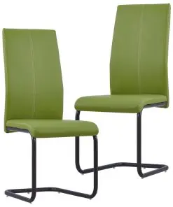 vidaXL Cantilever Dining Chairs 2 pcs Green Faux Leather
