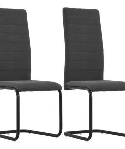 vidaXL Cantilever Dining Chairs 2 pcs Dark Grey Fabric