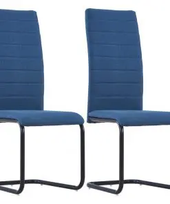 vidaXL Cantilever Dining Chairs 2 pcs Blue Fabric