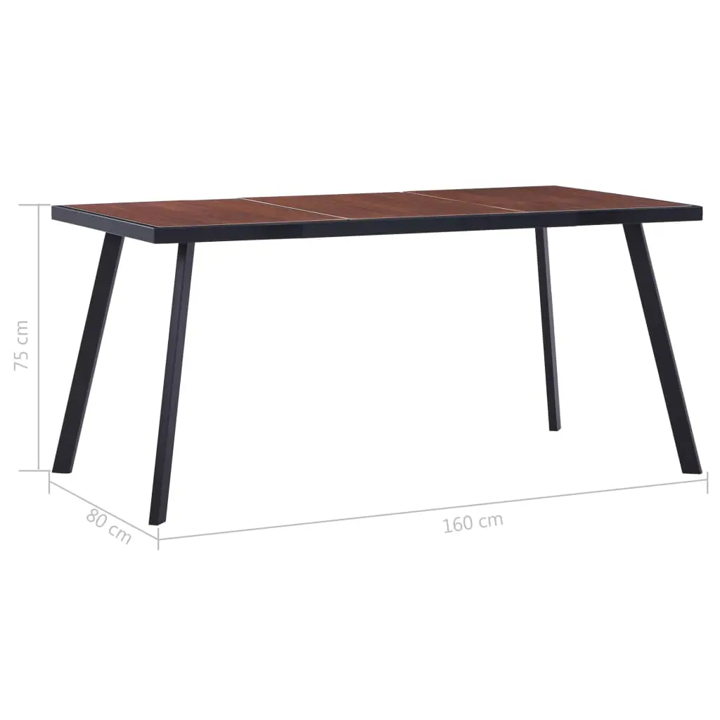 vidaXL Dining Table Dark Wood and Black 160x80x75 cm MDF