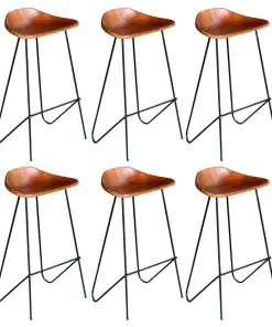vidaXL Bar Chairs 6 pcs Brown Real Leather