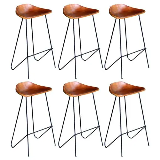 vidaXL Bar Chairs 6 pcs Brown Real Leather