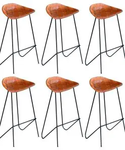 vidaXL Bar Chairs 6 pcs Brown Real Leather