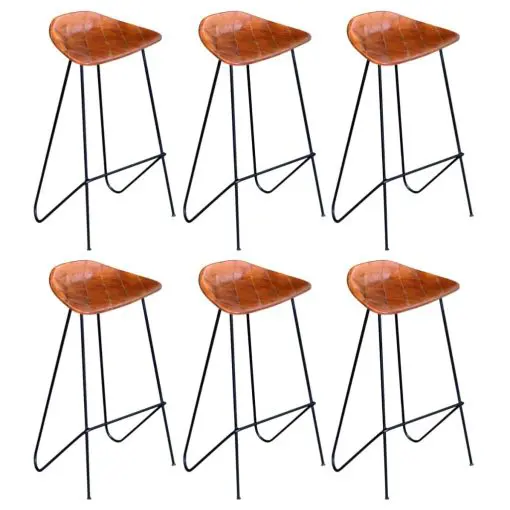 vidaXL Bar Chairs 6 pcs Brown Real Leather