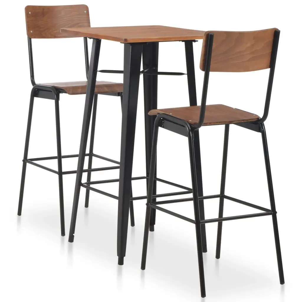 vidaXL 3 Piece Bar Set Steel Brown Black