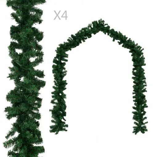 vidaXL Christmas Garlands 4 pcs Green 270 cm PVC