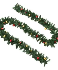 vidaXL Christmas Garlands 4 pcs with Baubles Green 270 cm PVC